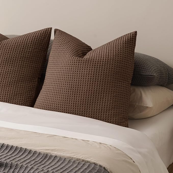 PHF Ultra Soft Waffle Weave Euro Shams Pillow Covers, No Filling, 2 Pack 26" x 26" Bed Cushion Covers, Breathable & Skin-Friendly Bed Pillow Shams for Stylish Home Decor, Mocha