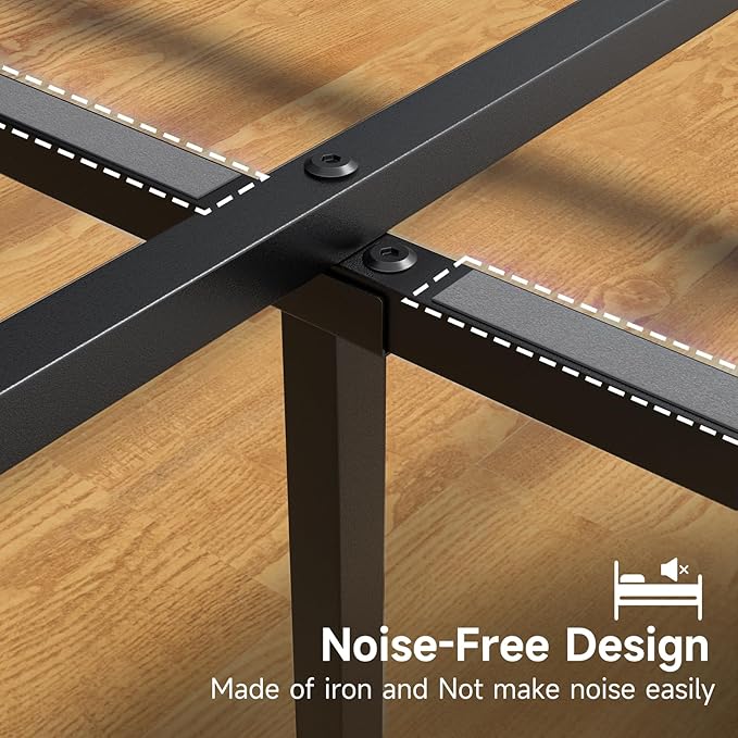 Easy to Assemble Queen Bed Frame with Wood Headboard & Footboard, Tool-Free Metal Platform Bed Frame, Upgraded Heavy Duty Sturdy Foundation, No Noise, No Box Spring Needed,Large Under Storage, Black