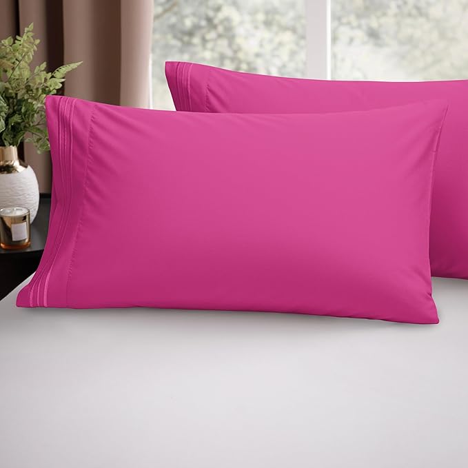 Elegant Comfort Luxury Ultra-Soft 2-Piece Pillowcase Set - 1500 Premium Hotel Quality Microfiber Double Brushed - Wrinkle Resistant, Standard/Queen, Pink