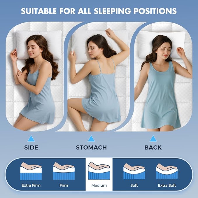 Twin XL Dual Layer 4 Inch Memory Foam Mattress Topper for Pressure Relief, 2" Breathable Pillow Top Plus 2" Cooling Gel Memory Foam Mattress Pad, 21" Elastic Pocket, Medium Support, White