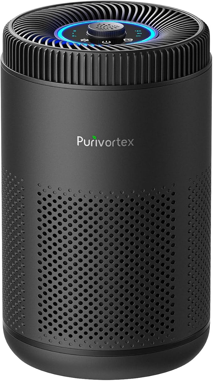 Purivortex Air Purifier for Bedroom, HEPA Air Purifier for Smoke, Dust, Pollen, Pet Dander, Odor & Hair, Quiet Portable Air Cleaner with Sleep Mode, Covers Up to 540 Sq Ft, AC300 Pro Black