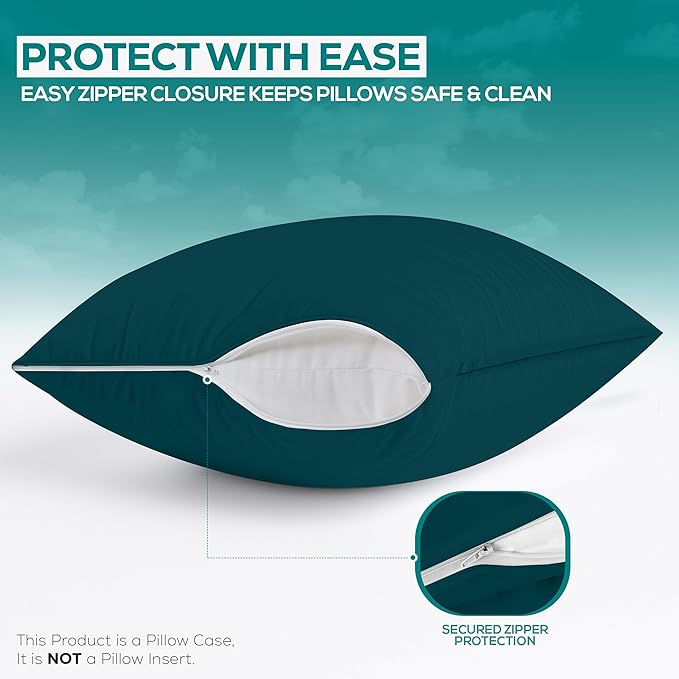 Utopia Bedding Premium 100% Waterproof Pillow Protectors with Zipper King Size (Set of 2), Bed Bug and Dust Mite Proof Zippered Pillow Covers, Pillow Encasement Cases, Teal