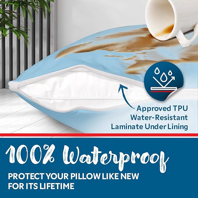 Guardmax Jersey Knitted Pillow Protector with Zipper King Size - 2 Pack - 100% Waterproof, Bed Bug Proof, Dust Mite Proof, & Hypoallergenic Pillow Covers - Premium Zippered Pillow Cases. (20 X 36)