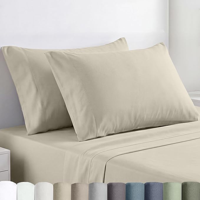 California Design Den 100% Egyptian Cotton Pillowcases King Size Set of 2 - Crisp Percale Feel, Soft & Breathable King Pillowcase Cotton Set - Beige