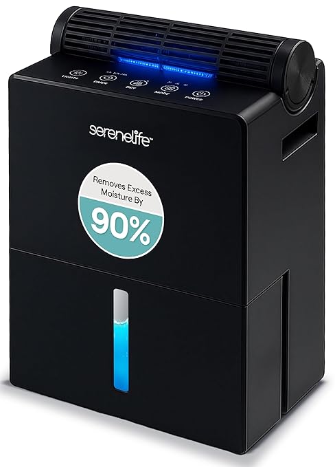 SereneLife Dehumidifiers for Home, 91 Oz Quiet Dehumidifier for Bedroom, Bathroom, Basement with Removable Cylinder For Closet, Timer, Sleep Mode & Smart Humidity Control, Covers 1500 Sq. Ft, Black
