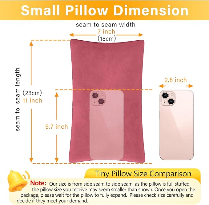 1 MIDDLE ONE 2 Pack Small Pillow, Memory Foam Mini Pillow 11 X 7 Inches for Travel, Sleeping, Nap and Neck, Knee, Lumbar Support, Tiny Cushion for Pet, Dogs (Red)