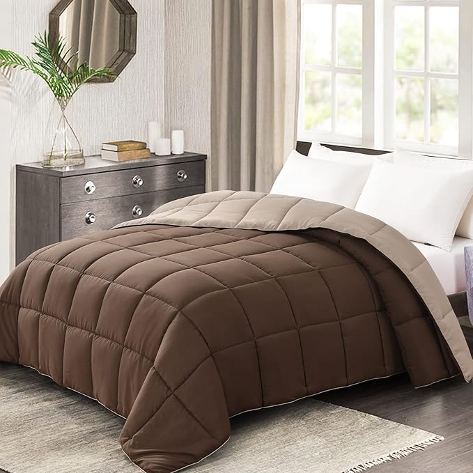 Homelike Moment Comforter King Size - Brown Duvet Insert Down Alternative Bed King Comforter, Lightweight Bedding Comforters Quilted Soft All Season Reversible Chocolate Brown/Beige