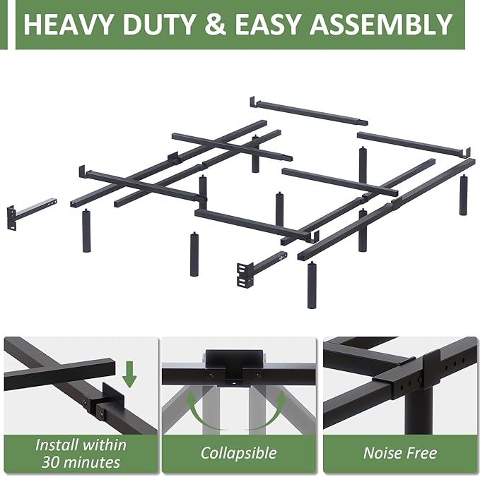 Queen Metal Bed Frame, 7 Inch Low Heavy Duty Platform Bed Frames Queen Size for Box Spring and Mattress, Easy Assembly, Noise-Free, Adjustable, Black