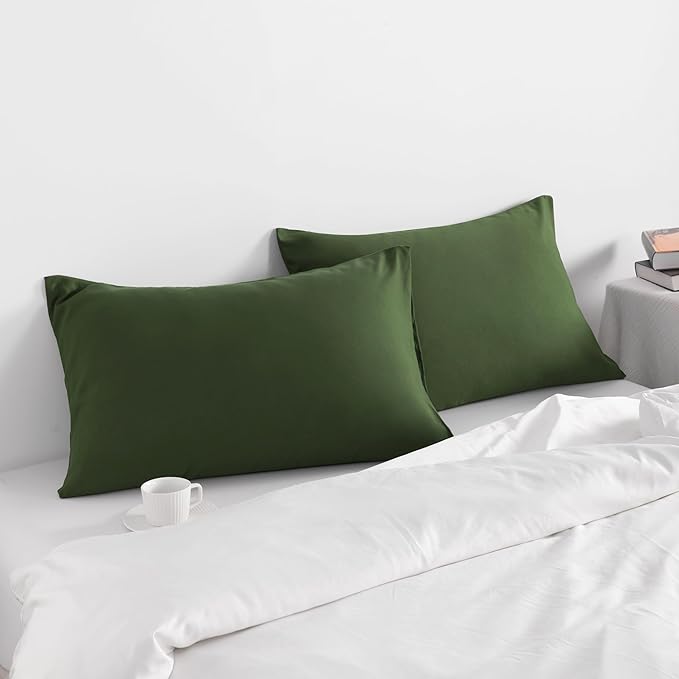 NTBAY Queen Pillow Cases Set, 2 Pack Brushed Microfiber 20x30 Inches, Olive Green with Envelope Closure, Soft, Wrinkle, Fade, Stain Resistant