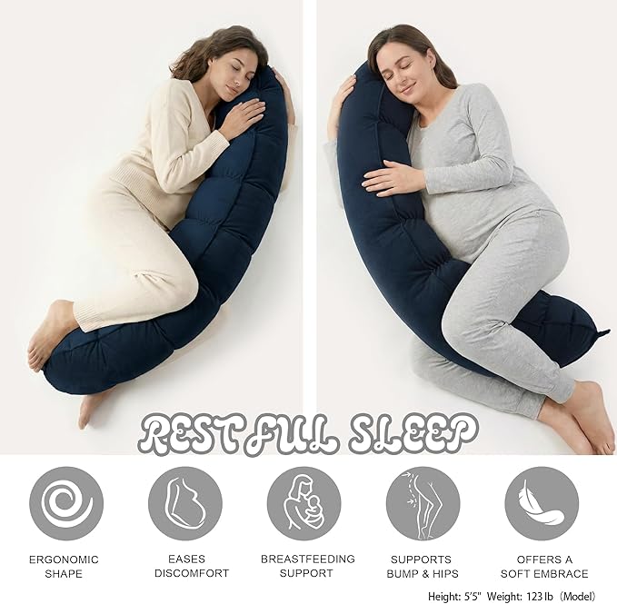 Peallow(Pat. Pend) – Long Round Body Pillow for Adults, Bolster Pillow for Sleeping, Soft and Supportive Pillow for Sleeping & Lumbar Support (Teal Blue,59")