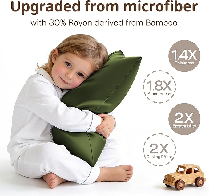MR&HM Breathable Pillowcase 13"x18" Travel Pillow Case Set of 2, Ultra Soft Pillow Covers, Moisture-Wicking & Skin-Friendly, Envelope Closure (Olive Green)