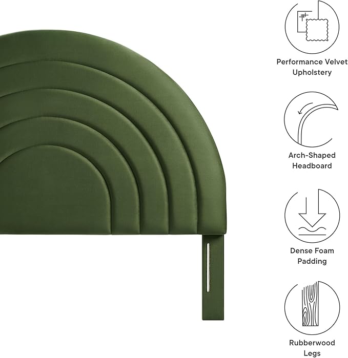 Modway Solana Soft Arch Shaped Round King Headboard in Moss Green – Upholstered Headboard – Stain-Resistant Performance Velvet Headboard for King Size Beds