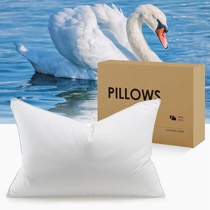 UNIKOME White Goose Down Feather Gusseted Pillows - 100% Cotton Cover - King Size Pillow Set of 2, Made in Japan Pillow for Sleeping