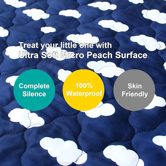 Pack and Play Mattress Protector Sheets Fitted Waterproof Pack and Play Mattress Pad Cover, Compatible with Graco Pack n Play & Dream On Me & Pamo Babe, Playpen/Playard Sheet, Navy Cloud, 39" x 27"
