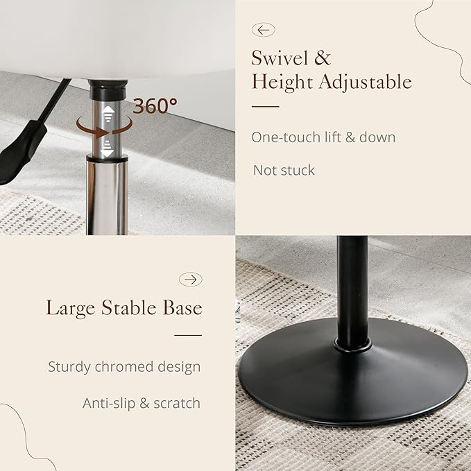 LUE BONA Adjustable Vanity Stool, 360 Swivel Chair for Makeup Room, White Faux Leather Stool for Bathroom & Living Room