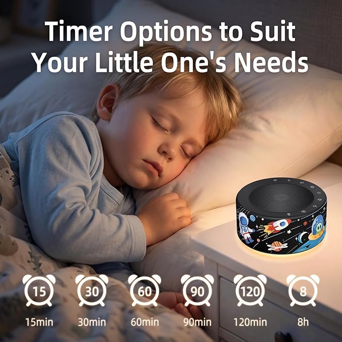 Kipcush White Noise Machine - Soft Non-Glare Nursery Lamp, 30 Soothing Sounds, 8 Color Lights, Max 8-Hour Timer for Baby & Adults