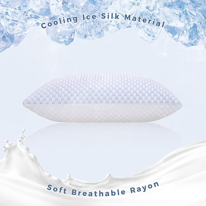 OSBED Cooling Adjustable Shredded Memory Foam Pillows Queen Size Set of 4 - Temperature-Regulating for All Sleepers with Dual Airflow Ventilation(CertiPUR-US & Hypoallergenic & Machine Washable)