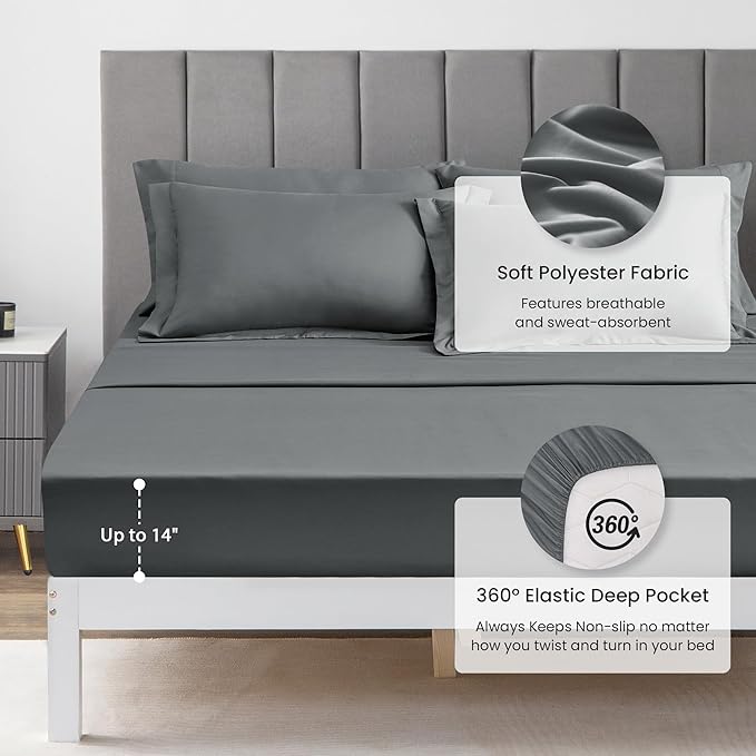Love's cabin Twin XL Comforter Set Dark Grey, 5 Pieces Twin XL Bed in a Bag, All Season Bedding Sets with 1 Comforter, 1 Flat Sheet, 1 Fitted Sheet, 1 Pillowcase and 1 Pillow Sham | Soft, Breathable, Lightweight, Comfortable