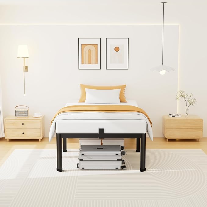 Superay 18 Inch Twin XL Size Metal Platform Bed Frame with Round Corners, Storage Space Under High Bed Frame-Heavy Duty Steel Slats Support, Noise Free - Easy Assembly - No Box Spring Needed
