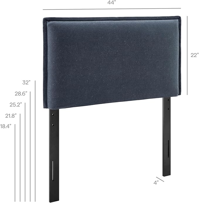 Modway Camille Twin Size Upholstered Linen Blend Headboard with Removable Slipcover – in Denim - Padded Pillow Style Headboard with Adjustable Mounting for Twin Beds