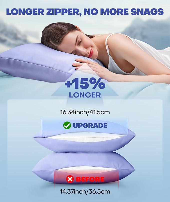 Ice Cooling Pillowcase for Hot Sleepers, Instantly Cool, Stays Cold All Night, Softer Than Silk Pillow Cases, Pillow Covers with Invisible Zipper, Gift for Men & Women - Standard Size, Purple (1 Pack)