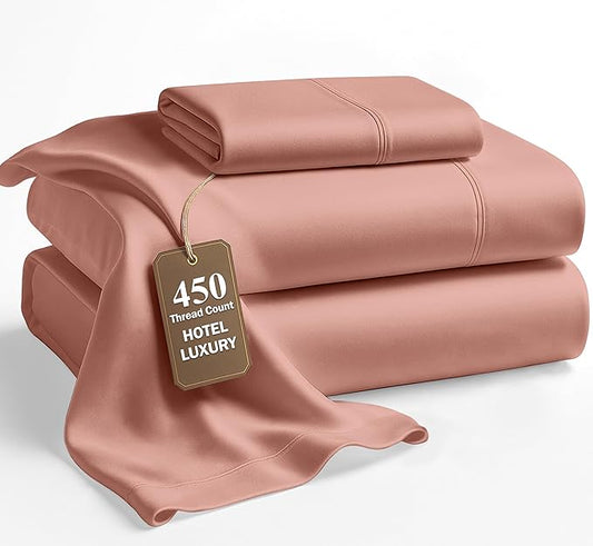 LANE LINEN 100% Cotton Sheets Set - 450 Thread Count Premium Sateen Weave for a Luxury Experience - Extra Soft & Breathable Twin XL Sheets for College Dorm - Oeko Tex Certified - Rose Dawn