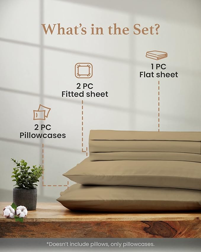 Good Sleep Bedding Split King Sheets for Adjustable Bed, 5 Piece, 100% Egyptian Cotton Sheet & Pillowcase Sets, Sateen Weave, Ultra-Soft, 16" Deep Pocket Adjustable Bed Sheets - Taupe