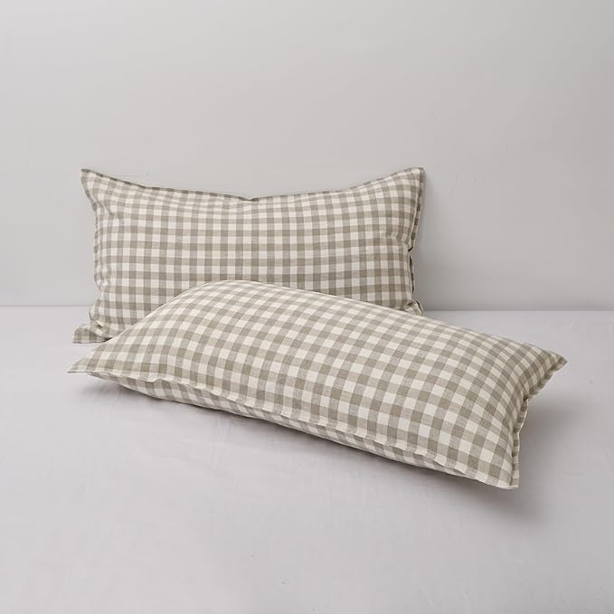 CHUFFED 100% French Linen Pillow Cases King Size Set of 2, Stone Washed Flax Pillow Covers with Zipper Closure - Breathable & Cooling for Hot Sleepers,20x36 Inches, Linen Plaid
