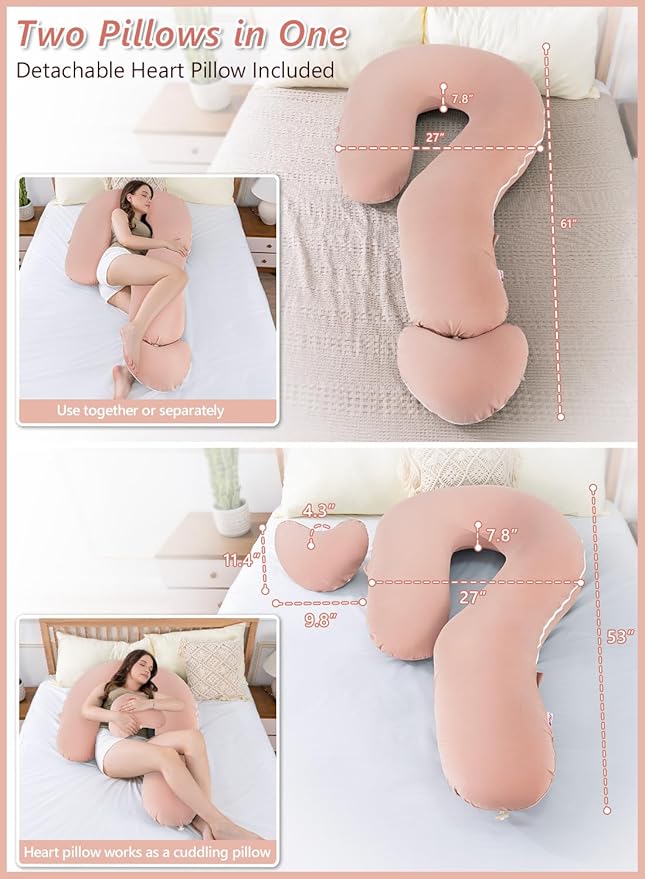 Meiz Question Mark Body Pillow for Adults, Cooling Full Body Support Pillow for Side Sleepers & Back Support, Cotton Long Bolster Pillow with Detachable Heart Cushion for Hugging, Apricot
