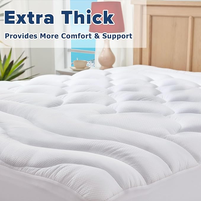 ELVEN HOME Mattress Topper Twin XL College Dorm, Extra Long Twin Cooling Mattress Pad for Single, Thick Fluffy Mattress Protector Cover Washable, Deep Pocket 8-21" (39x80 inch, White)