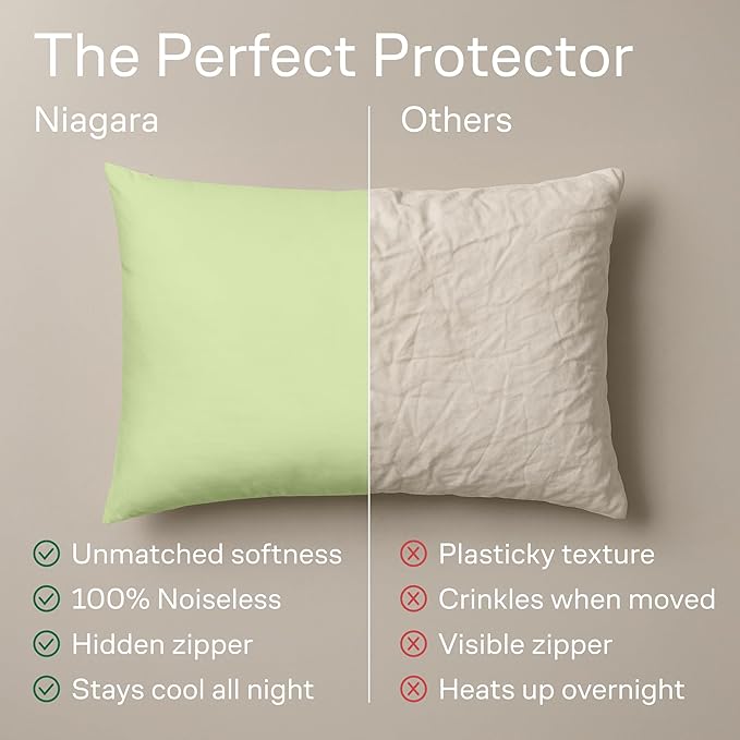 Ultra Soft Pillow Protectors with Zipper Standard Size - Set of 4 Breathable Pillow Covers - 100% Protection Against Stains, Dust & Dirt - Machine Washable (Sage)