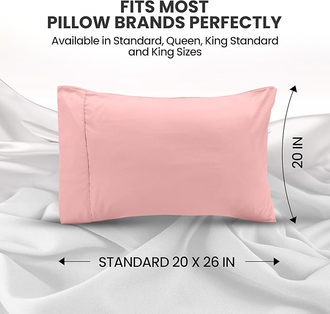 Utopia Bedding Pillow Cases Standard Size 2-Pack – Soft Brushed Microfiber – Envelope Closure – Perfect for Hospitals, Hotels, Guest Rooms – Oeko-TEX Certified, 20x26 Inches (Pink)