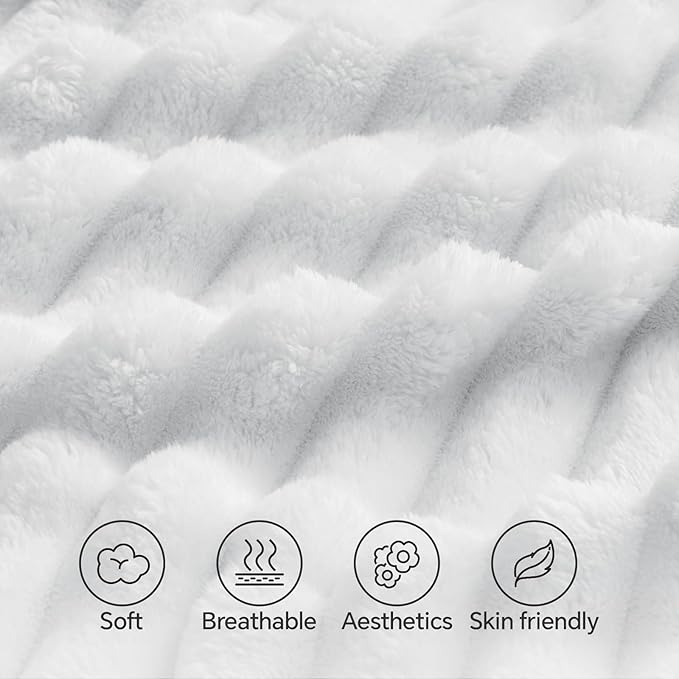 BEDELITE Fluffy Faux Fur Body Pillow Cover with Zipper, Luxury Plush 3D Striped Pillow Cover 20x54 Inches, Super Soft and Cozy Long Body Pillow Pillowcase for Bed Sofa Couch Room Decor(Bright White)