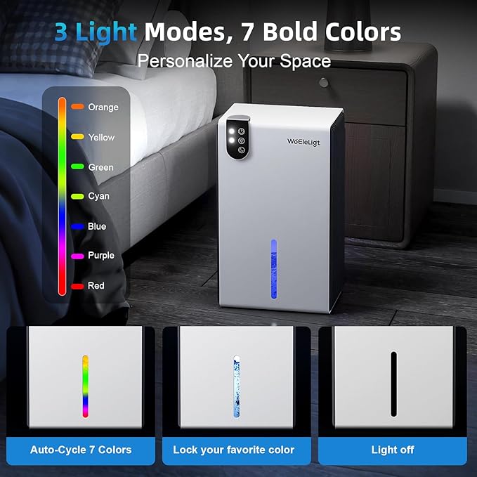 98 OZ Small Dehumidifier for Home 1000 Sq Ft, Quiet Dehumidifier with Drain Hose, Auto Shut-Off, Sleep Mode, 7-Color Light for Basement, Bedroom, Bathroom, Closet, RV (Cream Black)