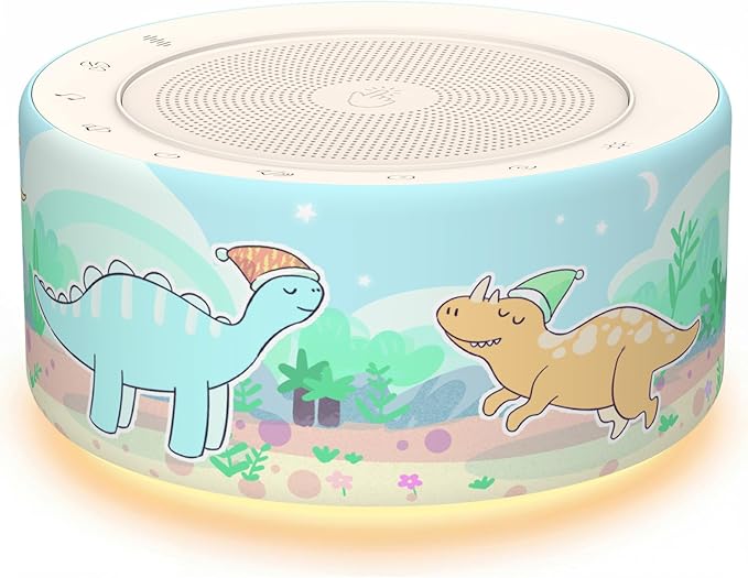 Kipcush White Noise Machine - Soft Non-Glare Nursery Lamp, 30 Soothing Sounds, 8 Color Lights, Max 8-Hour Timer for Baby & Adults (Dinosaur Light Blue, Standard)