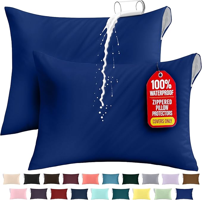 Utopia Bedding Premium 100% Waterproof Pillow Protectors with Zipper Standard Size (Set of 2), Bed Bug and Dust Mite Proof Zippered Pillow Covers, Pillow Encasement Cases, Royal Blue