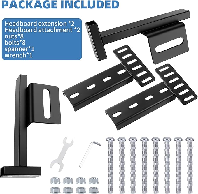Adjustable Headboard Brackets for Metal Bed Frame with Footboard Extension Kit - Universal Heavy Duty Headboard Mounting Brackets Fit Twin, Full, Queen, King Size Beds, 2 Pack Matte Black