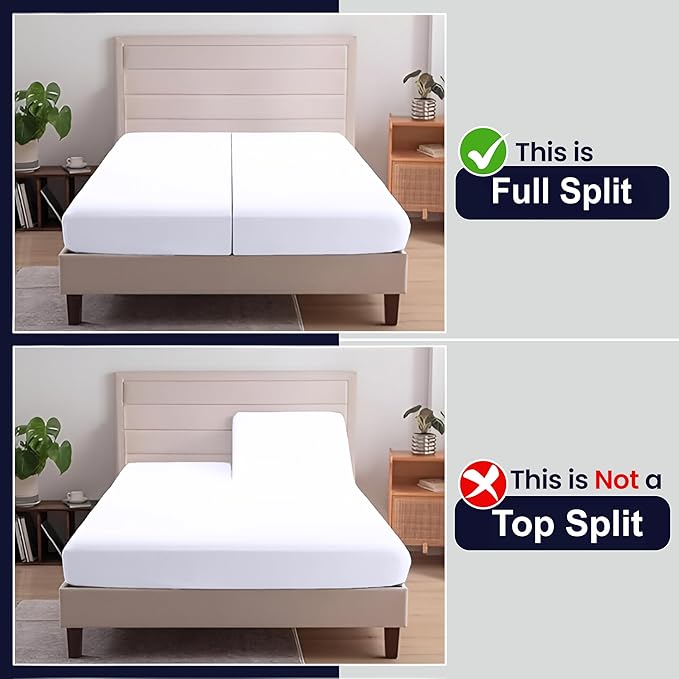 SGI Split King Sheet Set for Adjustable Bed Egyptian Premium Cotton 600 Thread Count Sheets for Sleep Number Bed 15" Deep Pocket 5 Pc Set with 2 Twin XL Fitted Sheets Soft Breathable - White