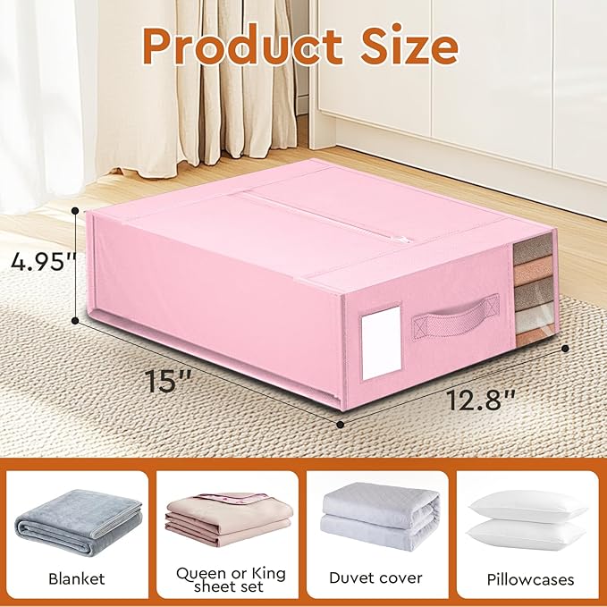 StorageTastic 8 Pack Bed Sheet Closet Organizers and Storage,Sturdy Foldable Storage Containers with Window and Label,Storage and Organization for Bedding Sheets,Duvet Covers,Blankets (Pink)