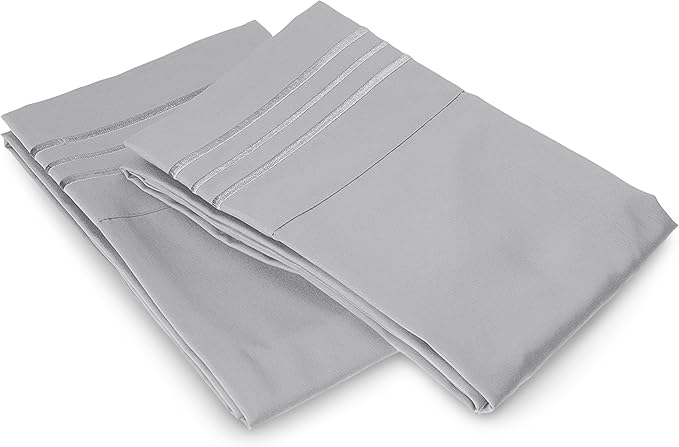 Elegant Comfort Luxury Ultra-Soft 2-Piece Pillowcase Set - 1500 Premium Hotel Quality Microfiber Double Brushed - Wrinkle Resistant, King Size, Silver Blue