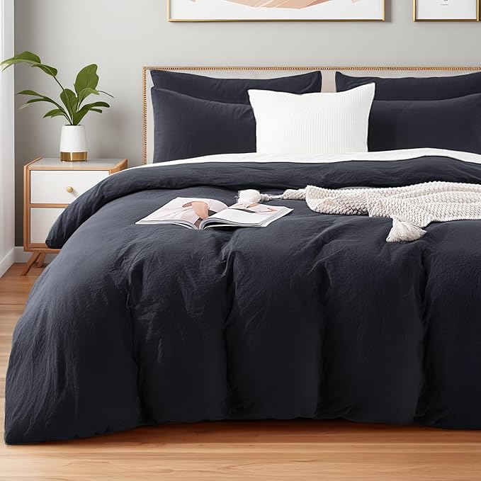 NEXHOME PRO Twin Duvet Cover Set – 100% Certified Organic Cotton with Washed Feel & Linen-Like Texture, Comfortable & Breathable, Home Bedding Set Dark Grey (No Comforter)