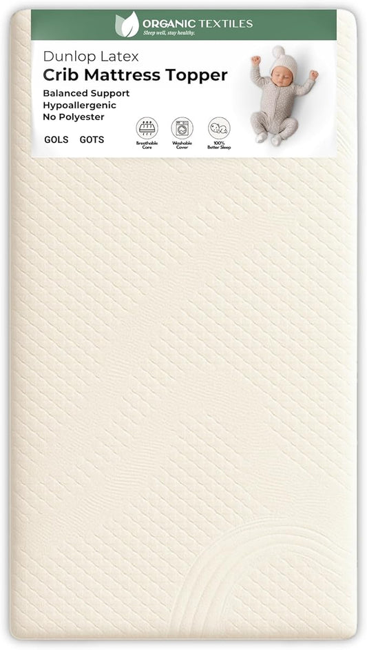 ORGANIC TEXTILES Dual Zone (Firm/Soft) GOLS Certified Latex Mattress Topper for Baby with GOTS Certified Cotton Cover - 3" Cradle (36"x18")