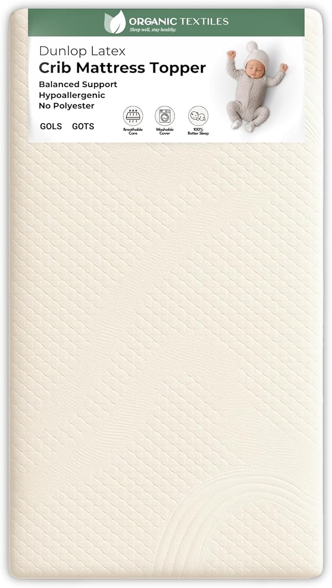 ORGANIC TEXTILES Dual Zone (Firm/Soft) GOLS Certified Latex Mattress Topper for Baby with GOTS Certified Cotton Cover - 2" Portable (36"x26")