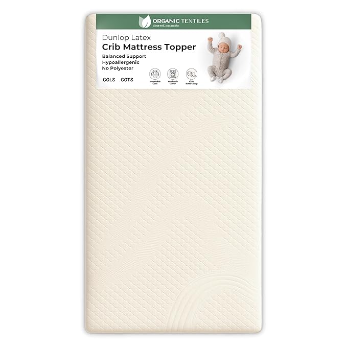 ORGANIC TEXTILES Organic Baby Latex Mattress Topper with Organic Cotton Removable Cover - GOLS/GOTS Certified - 2" Standard (52"x28")
