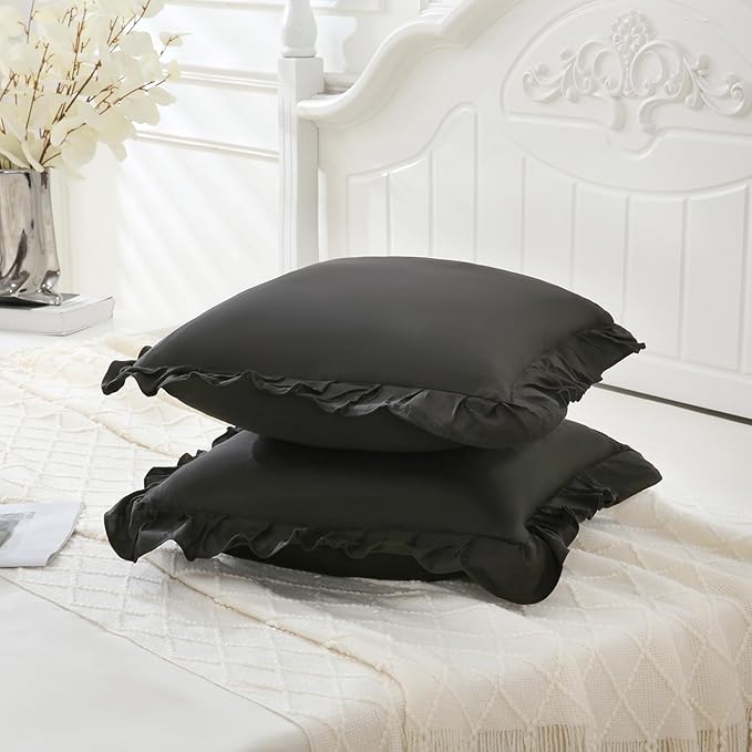 Merryword Black Pillowcases 18x18 Cute Throw Pillow Covers Pack of 2 Ruffle Pillowcase Cushion for Couch Sofa Bedroom