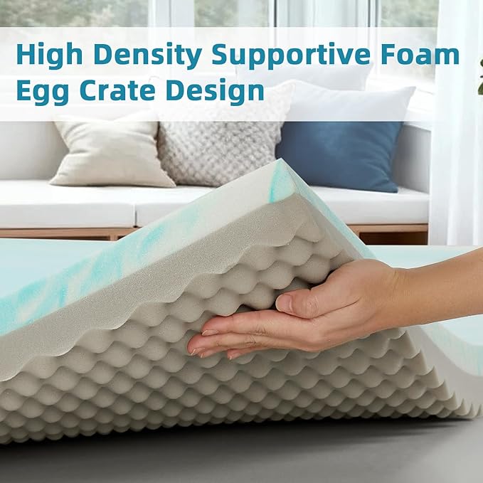 SAPHREAS Queen Size 3 Inch Memory Foam Mattress Topper with Soft Ventilated Mattress Pad Cover, Egg Crate Bed Topper for Back Pain & Pressure Relief, CertiPUR-US Certified