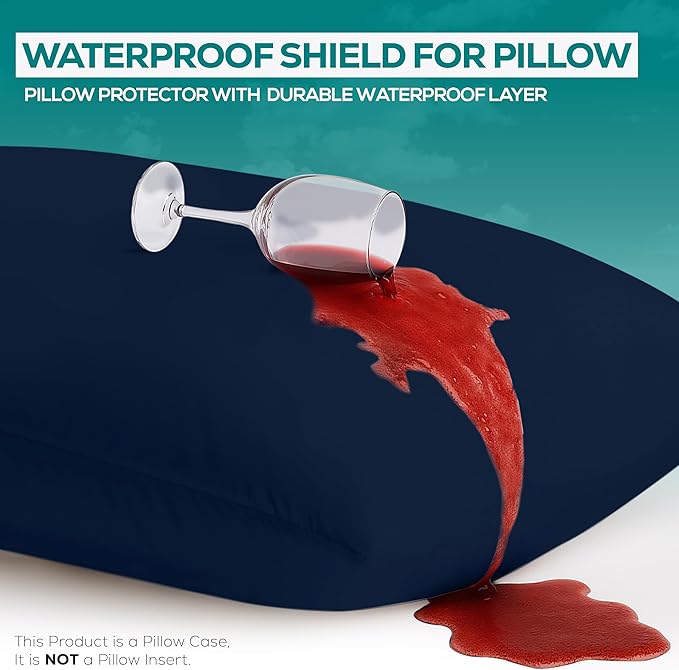 Utopia Bedding 2 Pack Waterproof Throw Pillow Protectors with Zipper 26 x 26 Inches (Navy), Bed Bug Proof Pillow Case Covers, Moisture Wicking Pillow Encasements