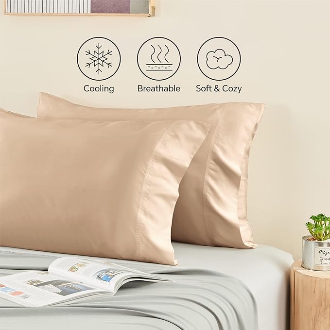 BEDELITE King Size Pillow Cases Set of 2, Rayon Derived from Bamboo, Cooling Pillow Cases for Hot Sleepers & Night Sweats, Breathable and Silky Soft Envelope Pillowcases(Taupe, 20"x36")