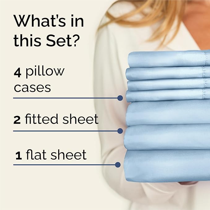 Split King 7 Piece Sheet Set - Comfy, Breathable & Cooling - Soft Hotel Luxury Bedding for Women, Men, Kids, Teens and Children - 1 Flat & 2 Fitted Sheets & 4 Pillowcases with Deep Pockets - Baby Blue