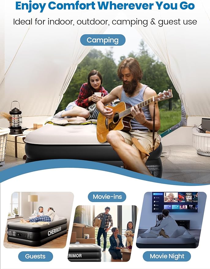 CHERIMOR Twin XL Air Mattress with Built-in Pump, 18" Raised Comfort, 80“ Length, 48Hr Leak-Proof Test, Upgraded Honeycomb Pillar Design, Supports 500 lbs, 2-Min Inflation for Home, Guests & Camping